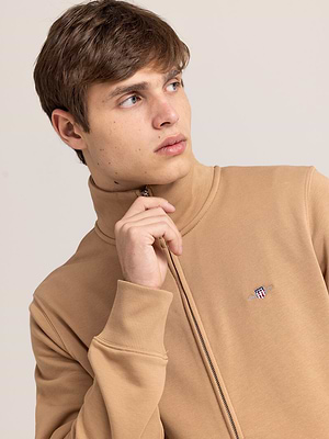 GANT beige sweatshirt zip small logo shield גאנט סווטשרט ריצרץ לוגו קטן בצבע בז' - L