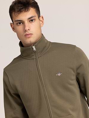 GANT oilve green sweatshirt zip small logo shield גאנט סווטשרט ריצרץ לוגו קטן בצבע ירוק זית