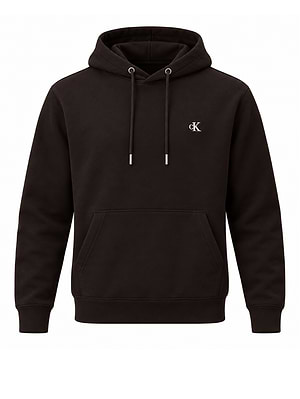 CALVIN KLEIN ls easy fleece monogram hoodie קפוצון בצבע שחור עם לוגו CK לבן בקטן