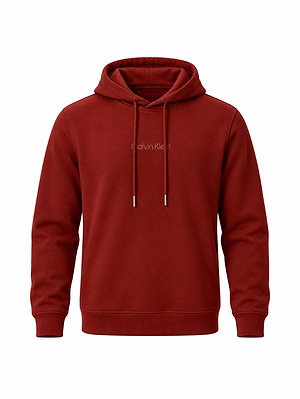 CALVIN KLEIN ls holiday gift giving hoodie fired brick קפוצון בצבע בורדו לוגו טון על טון במרכז המוצר
