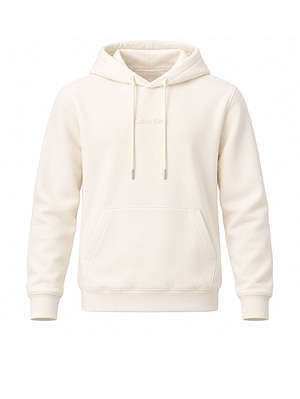 CALVIN KLEIN ls holiday gift giving hoodie tofu קפוצון בצבע שמנת לוגו טון על טון במרכז המוצר
