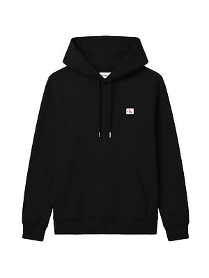 CALVIN KLEINCL ls 350 terry  wvn lbl hoodie קפוצון בצבע שחור עם לוגו ריבוע לבן CK