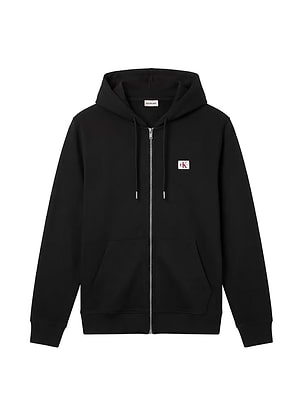 CALVIN KLEIN ls eu 350terry badge fz hoodie קפוצון בצבע שחור רוכסן עם לוגו CK