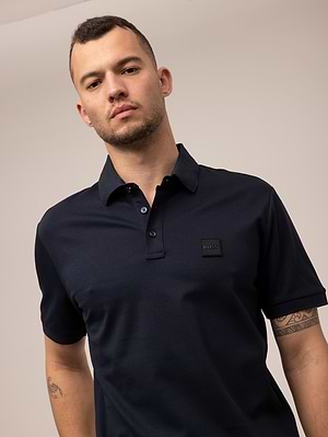 HUGO BOSS navy polo מרצרייז חולצת פולו בצבע כחול נייבי עם פלטה