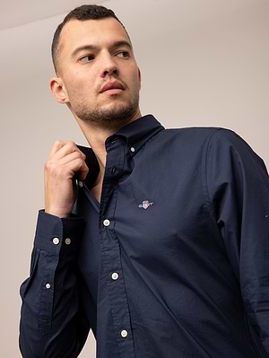 חולצה מכופתרת navy blue poplin GANT Slim Fit כחול נייבי