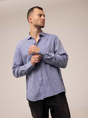 BGS blue shirt linen חולצת פשתן צבע כחול עמוק