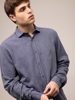 BGS dark blue jeans shirt linen חולצת פשתן צבע כחול גינס כהה