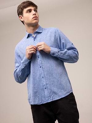 BGS light jeans blue shirt linen חולצת פשתן צבע כחול גינס בהיר