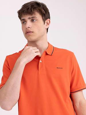 GANT polo orange strip small logo  חולצת פולו בצבע כתום עם פס בצווארון