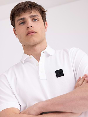 HUGO BOSS white polo מרצרייז חולצת פולו בצבע לבן עם פלטה