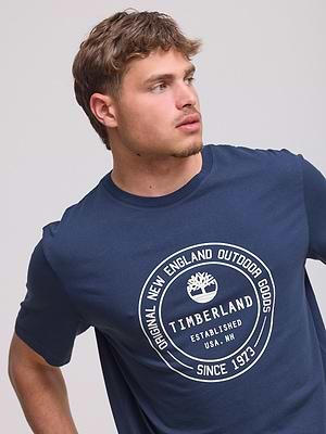 TIMBERLAND blue big logo t shirt חולצה בצבע כחול עם עיגול בחזית המוצר P-153