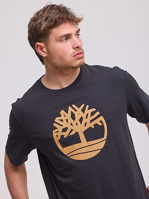 TIMBERLAND black orange big logo t shirt חולצה בצבע שחור עם לוגו המותג בחזית בכתום P-18