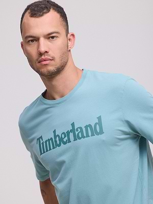 TIMBERLAND light blue big logo t shirt חולצה בצבע תכלת עם לוגו כחול בחזית המוצר P-31