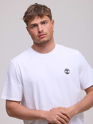 TIMBERLAND white logo t shirt חולצה בצבע לבן עם לוגו קטן בחזית והדפס בגב P-81