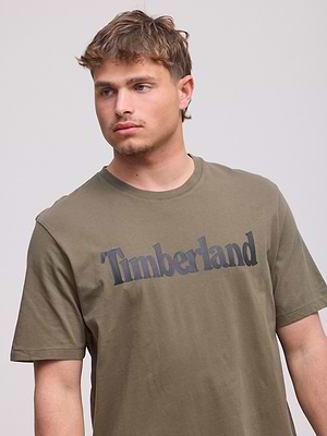 TIMBERLAND olive green big logo t shirt חולצה בצבע ירוק זית עם הדפס המותג בחזית המוצר P-44