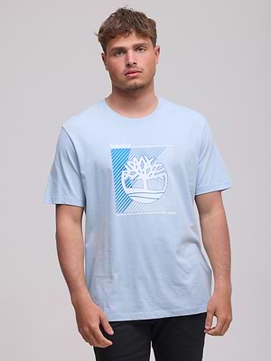TIMBERLAND light blue big logo t shirt חולצה בצבע תכלת עדין עם לוגו המותג בחזית המוצר P-28