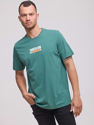 TIMBERLAND  logo t shirt חולצה בצבע ירוק טורקיז עם רבוע קטן המרכז המוצר P-70
