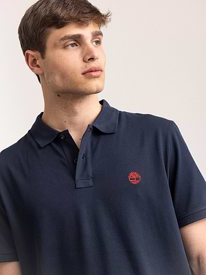 TIMBERLAND navy polo פולו בצבע כחול נייבי עם לוגו אדום קטן בצד