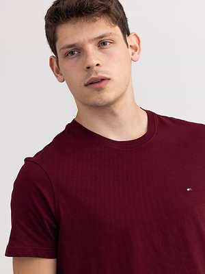 TOMMY HILFIGER basic bouruex t shirt חולצת בייסיק בצבע בורדו לוגו קטן בצד