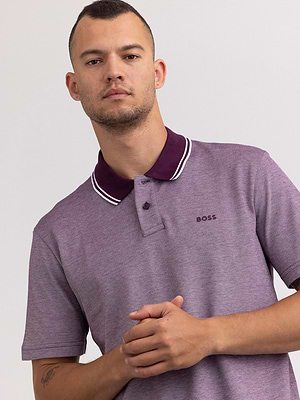 BOSS polo light purple חולצת פולו בצבע סגול בהיר עם פסים בצווארון