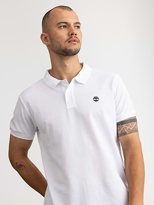 TIMBERLAND REGULAR fit white polo shirt חולצת פולו בצבע לבן עם לוגו המותג
