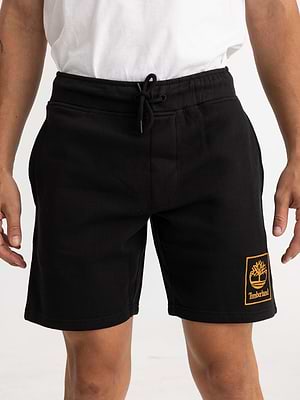 TIMBERLAND black orange small logo short pants מכנס קצר בצבע שחור עם רקמת המוצר בכתום