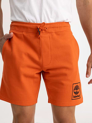 TIMBERLAND orange small logo short pants מכנס קצר בצבע כתום לוגו רקמה שחורה