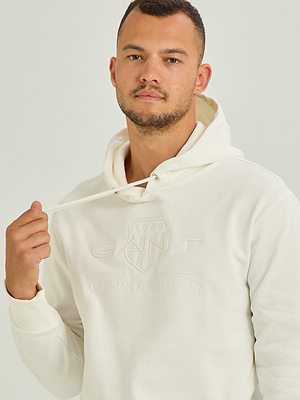 GANT tonal shield hoodie גאנט קפוצון לבן לוגו לבן טון על טון