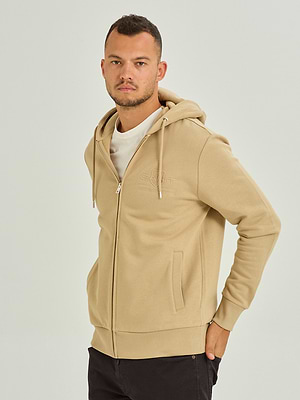 GANT tonal shield full zip hoodie גאנט קפוצון בז' ריצרץ לוגו צידי טון על טון