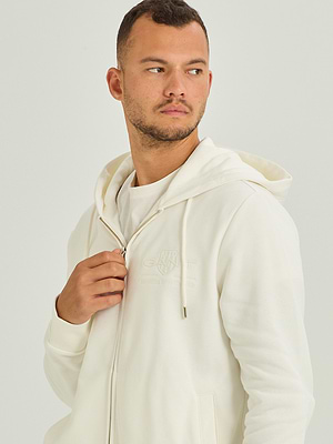 GANT tonal shield full zip hoodie גאנט קפוצון לבן ריצרץ לוגו צידי טון על טון