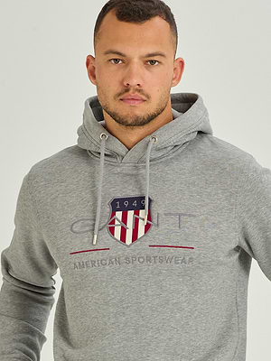 GANT big gray logo hoodie גאנט קפוצון שילד אפור לוגו במרכז - XXL