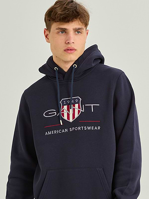 GANT big navy logo hoodie גאנט קפוצון שילד כחול נייבי לוגו במרכז - L