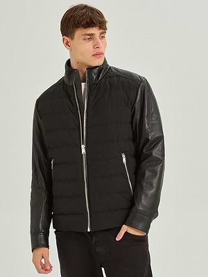 BOSS black black jacket leather  גקט עור משולב