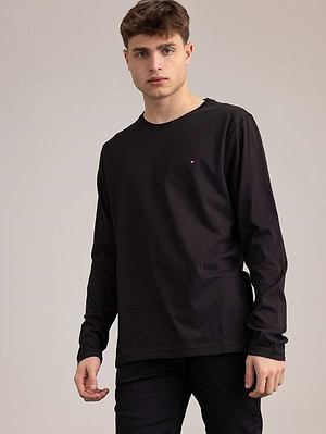 TOMMY HILFIGER basic t shirt long sleeve חולצה ארוכה בצבע שחור עם לוגו קטן - L