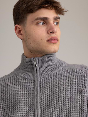 GANT wool blend rextured zip cardigan dark grayקרדיגן רוכסן מלא בצבע אפור