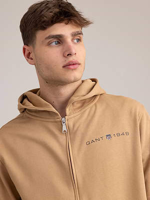 GANT beige small logo zip 1949 hoodie גאנט קפוצון רוכסן צבע בז' לוגו צידי 1949 - L
