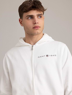 GANT white small logo zip 1949 hoodie גאנט קפוצון רוכסן צבע לבן לוגו צידי 1949