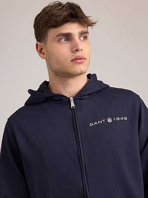 GANT navy small logo zip 1949 hoodie גאנט קפוצון רוכסן צבע נייבי לוגו צידי 1949
