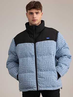 HUGO black blue monogram pufferמעיל שחור כחול מונוגרם