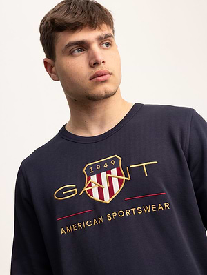GANT navy blue gold logo סווטשירט בצבע כחול כהה לוגו זהב - S