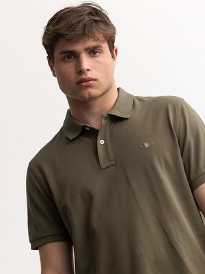 גאנט פולו בצבע ירוק זית  GANT polo (slim fit) shield olive green - XXL