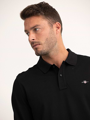 GANT shield polo long sleeve black פולו שרוול ארוך לוגו קטן שחור