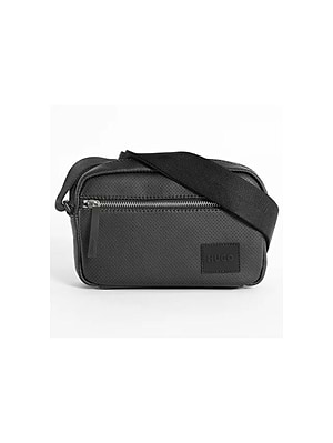 HUGO pouch black תיק צד לוגו מרכזי עור מחורר