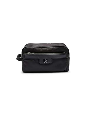HUGO plata black תיק רחצה ניילון לוגו מטאל בחזית