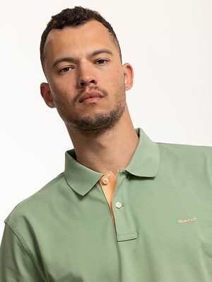 GANT polo contrast green yellow חולצת פולו בצבע ירוק פיסטוק פס צהוב (regular fit)