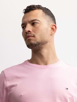 TOMMY HILFIGER basic pink t shirt חולצת בייסיק עם לוגו קטן בצבע ורוד (EXTRA SLIM) - XL