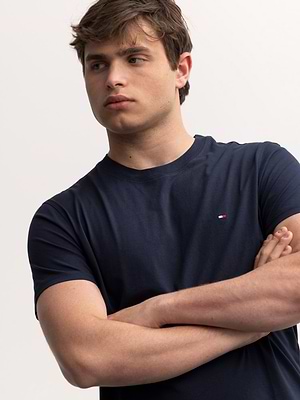 TOMMY HILFIGER navy t shirt חולצת בייסיק בצבע נייבי עם לוגו המותג - XXL