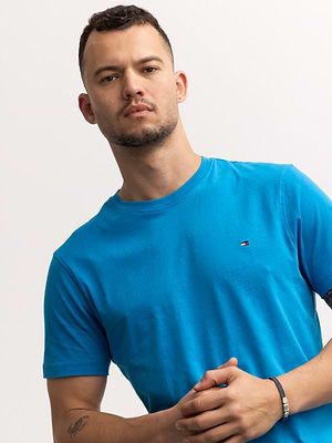 TOMMY HILFIGER marker blue t shirt חולצת בייסיק בצבע כחול מרקר עם לוגו המותג - XXL