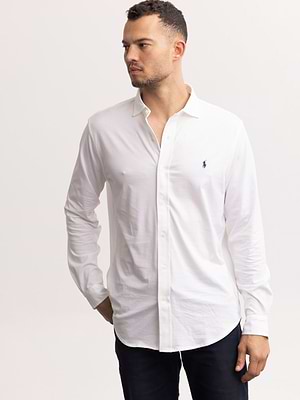 RALPH LAUREN shirt button white navy חולצה מכופתרת בצבע לבן עם סוס נייבי בד כותנה