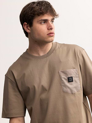 HUGOt shirt beige plata חולצה מרצרייז עם פלטה הצבע בז'